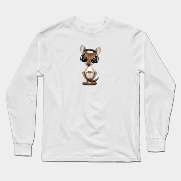 Cute Baby Kangaroo Deejay Wearing Headphones Long Sleeve T-Shirt by jeffbartels